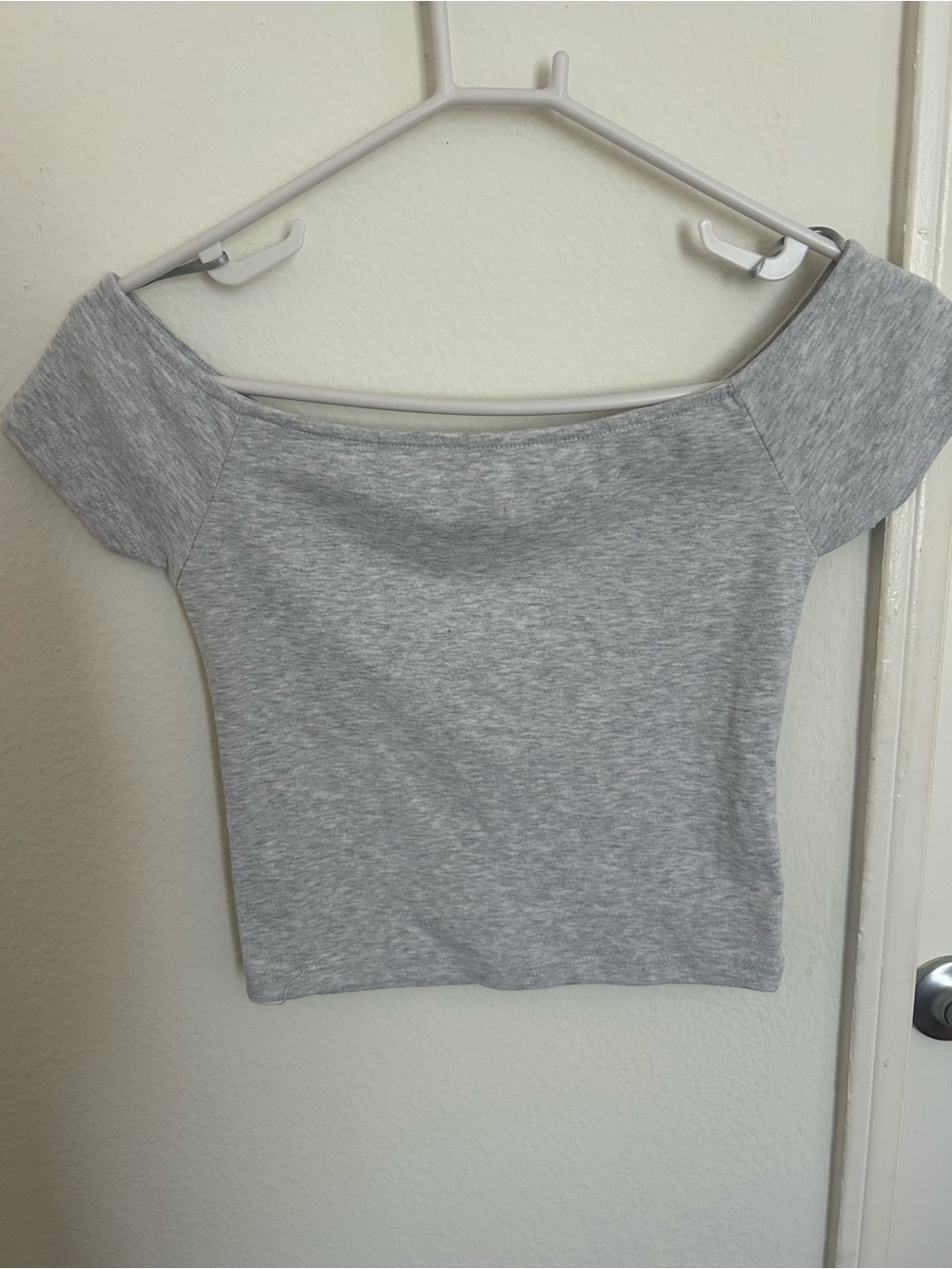 Pull&Bear Heather Gray Off-Shoulder Crop Top